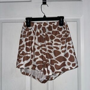 Brown and White Patterned Women's Lounge Shorts